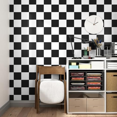 Yullpaper Selbstklebende Tapete Schwarz und Weiß Möbelfolie Wand Tapeten Wohnzimmer Dekofolie Küchenfolie Selbstklebend Arbeitsplatte Folie Waschbarer Klebefolie Badezimmer Vinyltapete 40cm x 800cm von Yullpaper