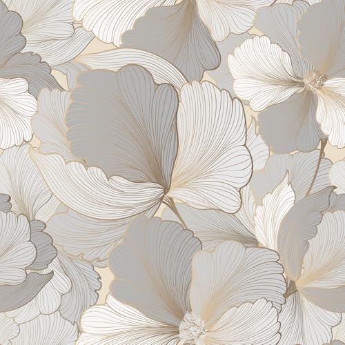 Yullpaper Tapete Blumen Beige/Gold/Grau Klebefolie Muster Für Möbel Blumentapete Vintage Möbelfolie Selbstklebend Flur Wohnzimmer Tapete Landhausstil Retro Schrank Folie Selbstklebend 44.5cm X 300cm von Yullpaper