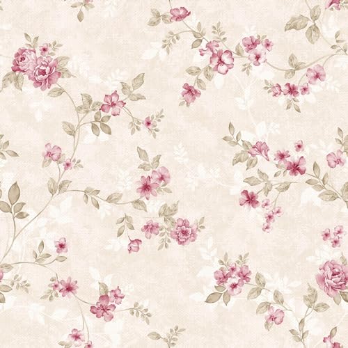 Yullpaper Tapete Blumen Rosa Beige Dekofolie Möbelfolie Blumen Selbstklebend Blumentapete Vintage Klebefolie Blumen Rosa Tapete Schlafzimmer Wohnzimmer Selbstklebende Folie Möbel 44.5 X 1000cm von Yullpaper