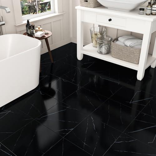 Yullpaper Vinylboden Fliesenoptik PVC Bodenbelag Selbstklebend Fliesenaufkleber Schwarz für Küche Badezimmer Klebevinyl Bodenfliesen Selbstklebend Klebefliesen Boden Schwarz 4 Stück 30 X 30cm von Yullpaper