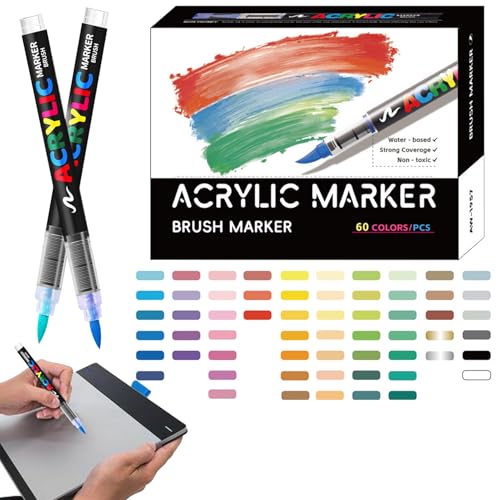 Yulokdwi Acrylmarker,Acryl Pinsel Marker Set | Lichtbeständiges Kreativset Für Keramik Stein Glas Holz Leinwand Basteln & Kunstprojekte von Yulokdwi