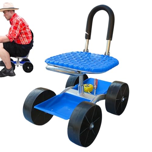 Yulokdwi Gartenwagen Mit Sitzbank | Rollender Hocker Mit Höhenverstellbarem Drehsitz,Robuster Gartenhocker Mit Werkzeugablage & Aufbewahrungskorb Für Gartenarbeit von Yulokdwi