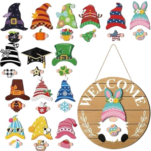 Yulokdwi Gartenzwerg Türschild | Austauschbares Design Mit Magnetteilen | Saisonale Gartenzwerg Dekoration für Feiertage und Jahreszeiten | Für Den Einsatz An Der Haustür, Auf Der, Im Garten Und Bei von Yulokdwi