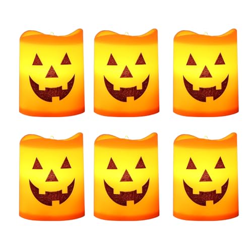 Yulokdwi Halloween Flackerkerzen, 6 Stück Horror-Totenkopf, Flackernde Deko Batteriebetrieben Ohne Flamme Für Bad Gruselparty Zuhause Schlafzimmer Gothic-Licht von Yulokdwi