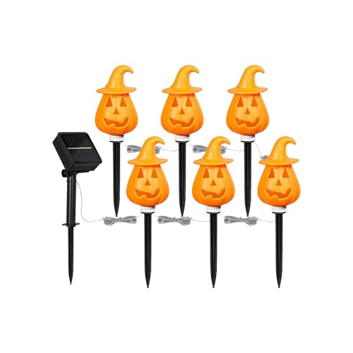 Yulokdwi Halloween Kürbis Dekorationslichter Für Gartenwege,Solarbetriebene Dekobeleuchtung | Mit Verstellbarem Bodeneinsatz Ständer Als Außendekoration Für Rasen Terrasse Grab Und von Yulokdwi