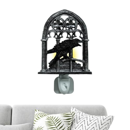 Yulokdwi Halloween Licht,Halloween Krähen Wandlampe Zimmerdeko | Kunstharz Vogel Wachsfigur Deko Beleuchtung für Arbeitszimmer Wohnzimmer Party Gartenfest Flur Außenbereich von Yulokdwi