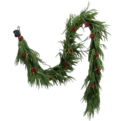 Yulokdwi Zedern Girlande | 1.8m Festliche Deko - Beleuchtete Festliche Girlande | Für Weihnachten Innenbereich Kaminsims Tisch Tür Fenster Hochzeit Party Küche von Yulokdwi