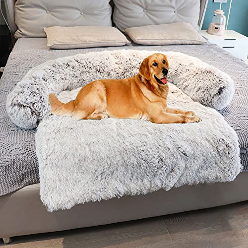 Yuly Flauschige Plüsch Hundebetten Katzenbett, Hundebett Couch für Sofaschutz, Hundematte, Haustierbett für Große Mittelgroße Hunde und Katzen, Waschbar rutschfest Hundekissen, 105 * 94 * 15cm von Yuly