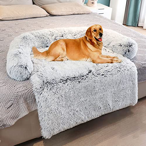 Yuly Flauschige Plüsch Hundebetten Katzenbett, Hundebett Couch für Sofaschutz, Hundematte, Haustierbett für Große Mittelgroße Hunde und Katzen, Waschbar rutschfest Hundekissen, 105 * 94 * 15cm von Yuly