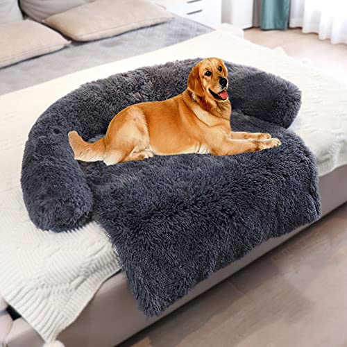 Yuly Flauschige Plüsch Hundebetten Katzenbett, Hundebett Couch für Sofaschutz, Hundematte, Haustierbett für Große Mittelgroße Hunde und Katzen, Waschbar rutschfest Hundekissen, 115 * 95 * 15cm von Yuly