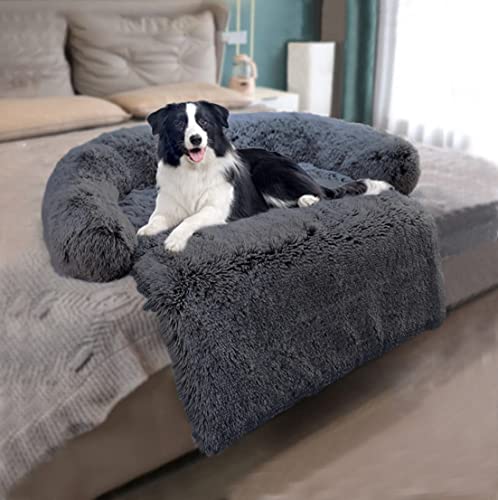 Yuly Weiche Plüsch-Hundematte, Hundedecke Hundebett Flauschige Möbelschutz, Waschbar Sofaschutz für Grosse Hund Katzen, Hundesofa Hundekissen Katzenbett Decke Zwinger Mit Reißverschluss (115x95cm) von Yuly