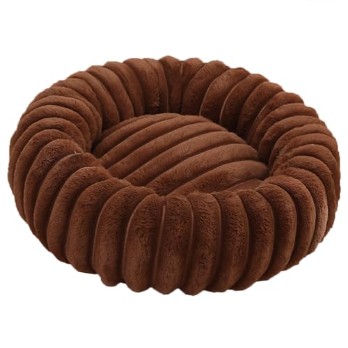 Yuly Donutbett für Hunde und Katzen, Beruhigendes Katzenbett, Weiches Plüsch-Hundebett Rund für große, mittelgroße & kleine Hunde, Hundekorb mit Rutschfestes Waschbar (Dunkelbraun,60cm/23.6in) von Yuly
