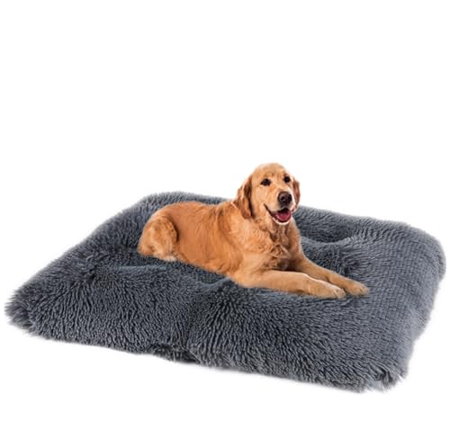 Yuly Hundebett,Waschbar Hundekissen flauschig,Länger Plüsch Hundekissen,rutschfeste Unterseite,Hundematte für große, mittelgroße Hunde,Haustierbett Hundematratze (94x63cm,Dunkelgrau) von Yuly