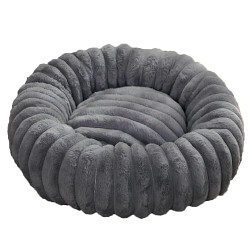 Yuly Hundebett Flauschig, Kuscheliges Rund Katzenbett, Weicher Plüschstoff, Hundekorb Donut für große, mittelgroße & kleine Hunde, Rutschfester Unterseite und Waschbar (Dunkelgrau,80cm/31.5in) von Yuly