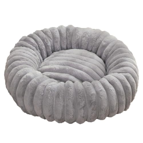 Yuly Hundebett Flauschig, Kuscheliges Rund Katzenbett, Weicher Plüschstoff, Hundekorb Donut für große, mittelgroße & kleine Hunde, Rutschfester Unterseite und Waschbar (Grau,110cm/43.3in) von Yuly