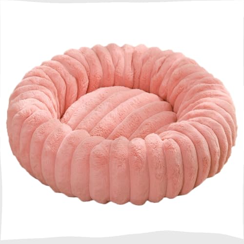 Yuly Hundebett Flauschig, Kuscheliges Rund Katzenbett, Weicher Plüschstoff, Hundekorb Donut für große, mittelgroße & kleine Hunde, Rutschfester Unterseite und Waschbar (Rosa,40cm/15.7in) von Yuly