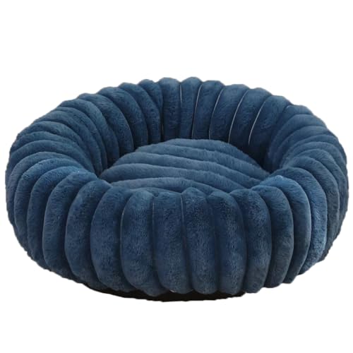 Yuly Hundebett Plüschstoff, Donut Hundekorb für große, mittelgroße & kleine Hunde, Waschbares Angstlösendes Beruhigendes Katzenbett mit Rutschfester Unterseite (Dunkelblau,110cm/43.3in) von Yuly