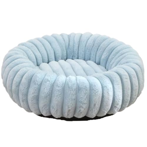 Yuly Hundebett Plüschstoff, Donut Hundekorb für große, mittelgroße & kleine Hunde, Waschbares Angstlösendes Beruhigendes Katzenbett mit Rutschfester Unterseite (Hellblau,80cm/31.5in) von Yuly