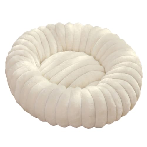Yuly Hundebett Plüschstoff, Donut Hundekorb für große, mittelgroße & kleine Hunde, Waschbares Angstlösendes Beruhigendes Katzenbett mit Rutschfester Unterseite (Weiß,80cm/31.5in) von Yuly