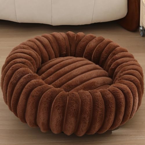 Yuly Hundebett Rund für kleine und große Heimtiere, Katzenbett Donut, Weich & Warm, Hundekissen Hundesofa Kuscheliges Hundekorb Waschbar rutschfeste Unterseite (Dunkelbraun,50cm/19.7in) von Yuly