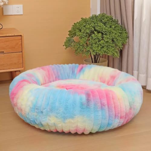 Yuly Hundebett Rund für kleine und große Heimtiere, Katzenbett Donut, Weich & Warm, Hundekissen Hundesofa Kuscheliges Hundekorb Waschbar rutschfeste Unterseite (Regenbogen,40cm/15.7in) von Yuly