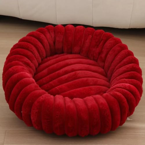 Yuly Hundebett Rund für kleine und große Heimtiere, Katzenbett Donut, Weich & Warm, Hundekissen Hundesofa Kuscheliges Hundekorb Waschbar rutschfeste Unterseite (Rot,40cm/15.7in) von Yuly