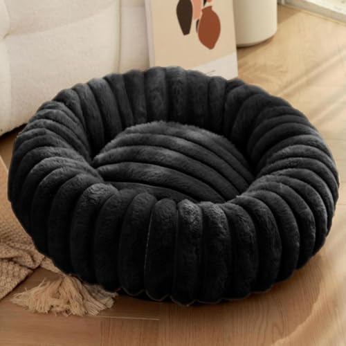 Yuly Hundebett Rund für kleine und große Heimtiere, Katzenbett Donut, Weich & Warm, Hundekissen Hundesofa Kuscheliges Hundekorb Waschbar rutschfeste Unterseite (Schwarz,90cm/35.4in) von Yuly