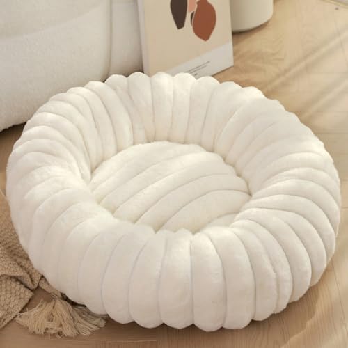 Yuly Hundebett Rund für kleine und große Heimtiere, Katzenbett Donut, Weich & Warm, Hundekissen Hundesofa Kuscheliges Hundekorb Waschbar rutschfeste Unterseite (Weiß,90cm/35.4in) von Yuly