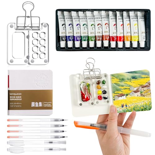 YumSur Reise Mini Palette, Aquarell Reise Set, tragbares Mini-Aquarell-Paletten Set Mini Watercolor Paint Set Wood Aquarell Skizzenbuch Maler Clips für Maler, Künstler, Studenten YumSur Reise Mini Palette, Aquarell Reise Set, tragbares Mini-Aquarell-Paletten Set Mini Watercolor Paint Set Wood Aquarell Skizzenbuch Maler Clips für Maler, Künstler, Studenten von YumSur