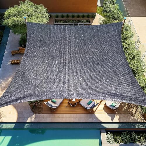 Sonnensegel, 2 m x 2 m, schwarz, rechteckig, wasserdicht, für Garten, Terrasse, Party, Sonnenschutz, Markise, Vordach, 98 % UV-Block, mit Seil von YumSur