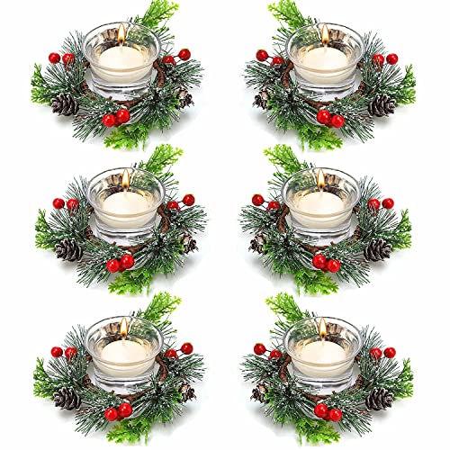 Weihnachts Kerzenringe, Künstlicher Roten Beeren Kranz Verschneiten Kiefernnadeln Kerzenring für Säulen Rustikal Hochzeit Kernstück Haustür Weihnachten Tisch Dekoration 6 Stück Weihnachts Kerzenringe, Künstlicher Roten Beeren Kranz Verschneiten Kiefernnadeln Kerzenring für Säulen Rustikal Hochzeit Kernstück Haustür Weihnachten Tisch Dekoration 6 Stück von YumSur