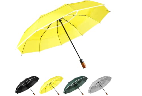 YumSur Faltbarer Regenschirm Sturmfest,10 Rippen Automatischer Schirm Umbrella Schnelltrockend,Rutschfester Griff,Leichter massiver Regenschirm mit Reflexstreifen für Herren Damen von YumSur