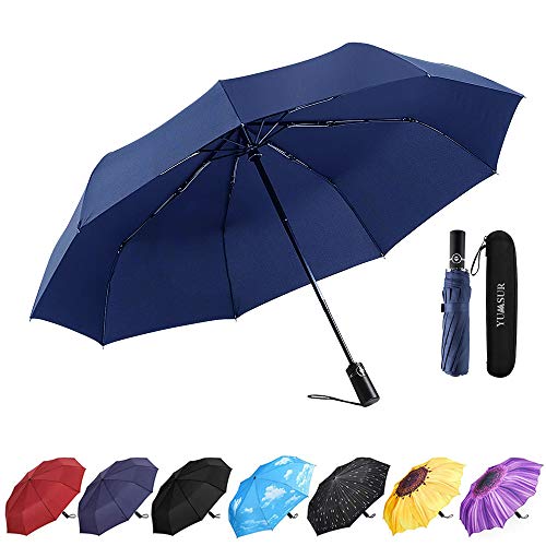 YumSur Regenschirm Taschenschirm umgekehrter Regenschirm Umbrella- inkl. Schirm-Tasche & Reise-Etui - Auf-Zu-Automatik, Teflon-Beschichtung, windsicher, stabil von YumSur