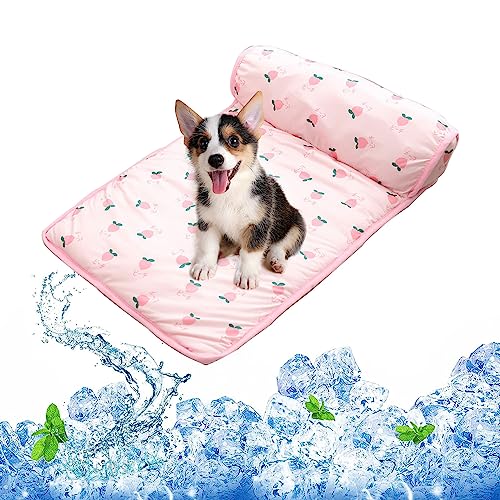 YumSur Kühlmatte für Hunde und Katze 60 * 40CM,Sommer-Haustier-Kühlmatte aus Eisseide mit Kissen,Waschbare Kühlmatte für Haustiere,Sommer Selbstkühlende Matte Mittelgroße Hunde(Rosa) von YumSur