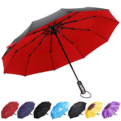 YumSur Regenschirm Taschenschirm umgekehrter Regenschirm Umbrella- inkl. Schirm-Tasche & Reise-Etui - Auf-Zu-Automatik, Teflon-Beschichtung, windsicher, stabil von YumSur