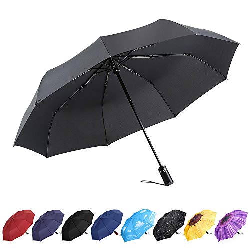 YumSur Regenschirm Taschenschirm umgekehrter Regenschirm Umbrella- inkl. Schirm-Tasche & Reise-Etui - Auf-Zu-Automatik, Teflon-Beschichtung, windsicher, stabil von YumSur