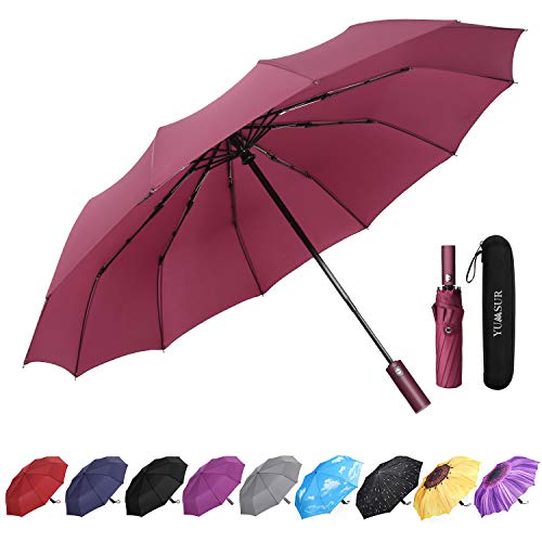 YumSur Regenschirm Taschenschirm umgekehrter Regenschirm Umbrella- inkl. Schirm-Tasche & Reise-Etui - Auf-Zu-Automatik, Teflon-Beschichtung, windsicher, stabil von YumSur