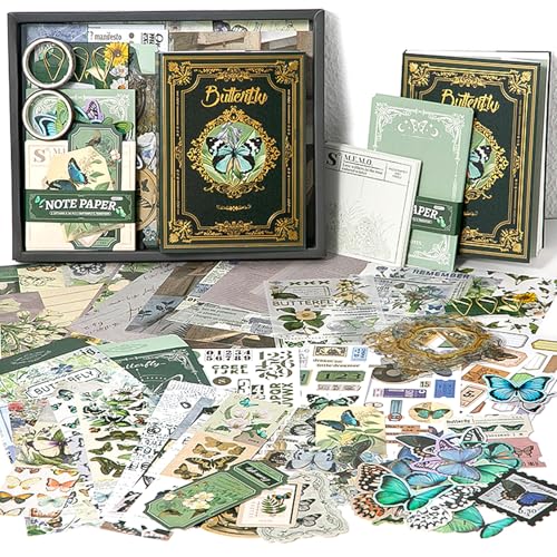 YumSur Scrapbook Zubehör Set,Scrapbooking Papier Ästhetisches mit A6 Raster Notizbuch, Scrapbooking Aufkleber, Dekoratives Schreibpapier, DIY Geschenk für Mädchen Damen Grußkarten (Green Butterfly) YumSur Scrapbook Zubehör Set,Scrapbooking Papier Ästhetisches mit A6 Raster Notizbuch, Scrapbooking Aufkleber, Dekoratives Schreibpapier, DIY Geschenk für Mädchen Damen Grußkarten (Green Butterfly) von YumSur