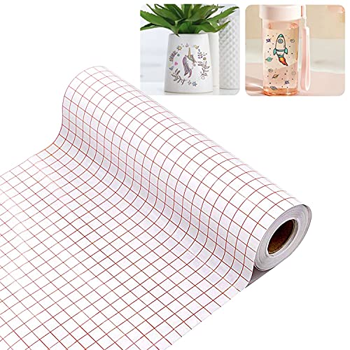 YumSur Transferfolie Plotter für Vinyl - 12" x 50 Ft Selbstklebende Folie mit rotem Ausrichtungsgitter-Übertragungsfolie Plotter Plotterfolie Textil für Abziehbilder, Schilder, Fenster und Aufkleber von YumSur