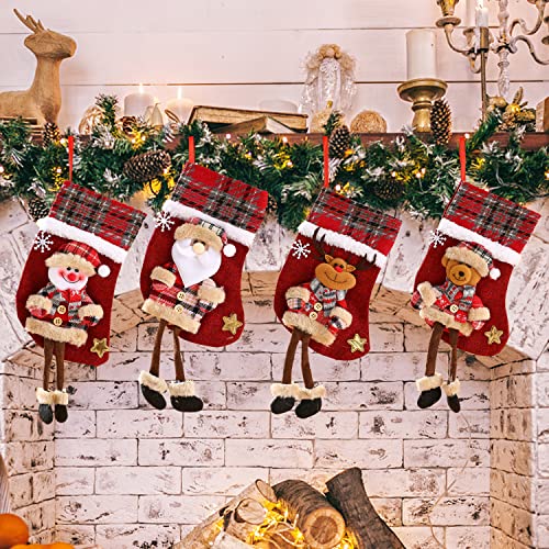 Weihnachtsstrumpf Set 4 Stück , Nikolausstrumpf für Weihnachtsdeko, Weihnachten Christmas Stocking für Weihnachtsbaum Kamin Deko, Weihnachtssocken für Weihnachten Geschenke (Style2) von YumSur