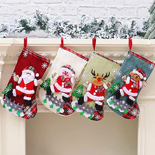 Weihnachtsstrumpf Set 4 Stück , Nikolausstrumpf für Weihnachtsdeko, Weihnachten Christmas Stocking für Weihnachtsbaum Kamin Deko, Weihnachtssocken für Weihnachten Geschenke (Style1) von YumSur