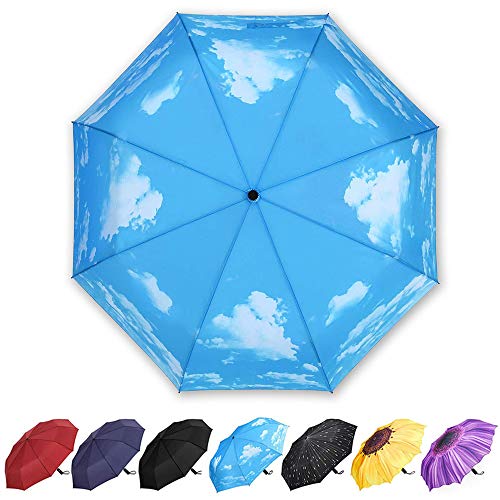 YumSur Regenschirm Taschenschirm umgekehrter Regenschirm Umbrella- inkl. Schirm-Tasche & Reise-Etui - Auf-Zu-Automatik, Teflon-Beschichtung, windsicher, stabil von YumSur