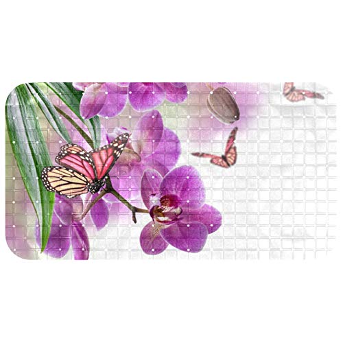 PVC Badewanneneinlage rutschfest Orchidee Schmetterling Lila Badewanneneinlage für Kinder und Baby Antirutschmatte 37.5x68.5 cm von Yumansis