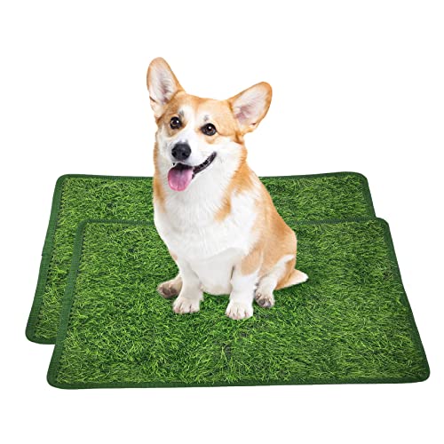 Yumech 2Pcs Künstliche Haustier Pee Gras Matte Reusable Hunde Töpfchen Fach Ausbildung Matte Pet Rasen Gefälschte Gras Ersatz Pad für Hund Töpfchen Training Indoor Outdoor, L (46*71CM) von Yumech