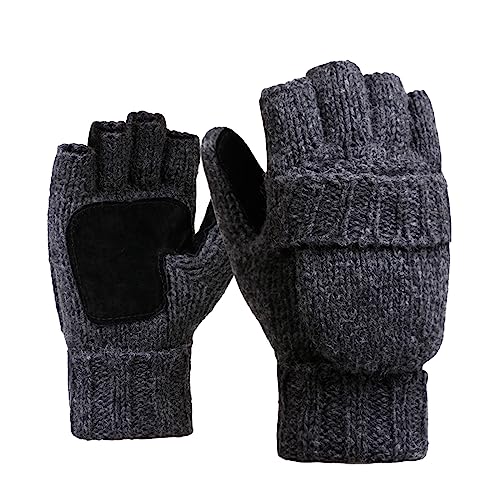 Yumech Winter Gestrickte Finger Handschuhe Thermische Cabrio Fäustlinge Klappe Abdeckung Wolle Halb Finger Handschuhe für Männer Frauen Indoor Outdoor von Yumech