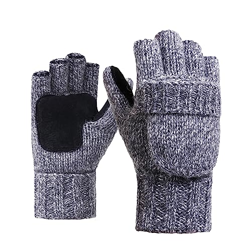 Yumech Winter Gestrickte Finger Handschuhe Thermische Cabrio Fäustlinge Klappe Abdeckung Wolle Halb Finger Handschuhe für Männer Frauen Indoor Outdoor von Yumech