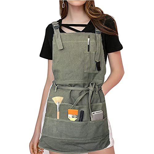 Work Apron Canvas Carpenters Aprons Tool Apron with Adjustable Cross-Back Strap for Kitchen Garden Artist Painting Barber Craft Cafeshop Garage Workshop von Yumech