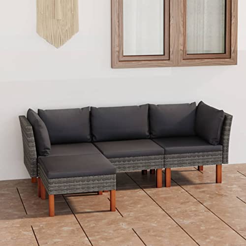 Yumeng 4-TLG. Garten-Lounge-Set mit Kissen, Gartenlounge, Balkon Möbel, Terrassenmöbel, Lounge Gartenmöbel Set, Lougenset Möbel Garten, Balkon Lounge Set, Poly Rattan Grau von Yumeng
