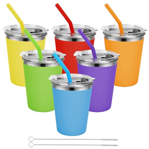 Yummy Sam 6 Stück Kinderbecher mit Strohhalmen und Deckel, 340 ml, Edelstahl, auslaufsicher, unzerbrechlich, Wasser-Trinkflasche mit rutschfesten Wärmedämmungshülsen für Kinder, Erwachsene, Schule, Yummy Sam 6 Stück Kinderbecher mit Strohhalmen und Deckel, 340 ml, Edelstahl, auslaufsicher, unzerbrechlich, Wasser-Trinkflasche mit rutschfesten Wärmedämmungshülsen für Kinder, Erwachsene, Schule, von Yummy Sam