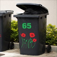 Wheelie Bin, Mülleimer, Mohnblumen, Knospen Und Stiele, Ihre Türnummer, Aufkleber von YummyArtandCraft